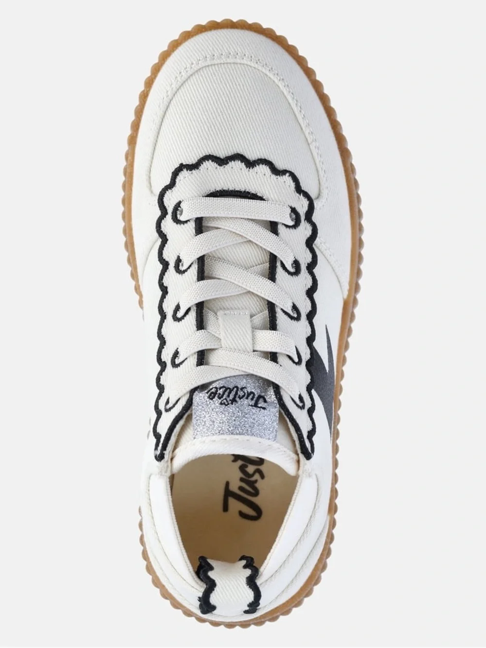 Justice White High-Top Sneakers with Black Lightning and Gum Sole